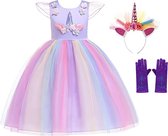 Unicorn jurk - Prinsessenjurk meisje - Eenhoorn - Haarband - Het Betere Merk - maat 134/140(150) -Verkleedkleren Meisje - Paars - Prinsessenhandschoenen