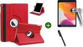 iPad 2021 hoes - iPad 2020 hoes draaibaar - iPad 2019 hoes - iPad 10.2 hoes + screenprotector - tempered glass + stylus pen - Rood