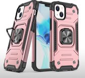 Hoesje Geschikt voor iPhone 13 Mini - Heavy Duty Armor Hoesje met Kickstand ringhouder – Rosegoud