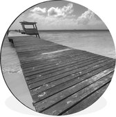 WallCircle - Wandcirkel - Muurcirkel - Promenade bij Caribische Zee, Isla Mujeres - zwart wit - Aluminium - Dibond - ⌀ 30 cm - Binnen en Buiten