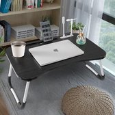 Compacte Laptoptafel - Bedtafel met 4 USB poorten - Laptopstandaard - Schoottafel - Computertafel - Tafel voor op Bed - Grijszwart