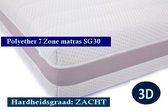 1-Persoons Matras - POCKET POLYETER SG30 7 ZONE 25 CM - 3D - Zacht ligcomfort - 80x210/25