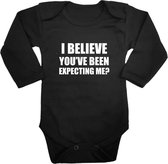 Baby rompertje - I believe you've been expecting me? - Romper lange mouw zwart - Maat 62/68 - Zwangerschapsaankondiging