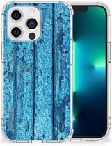 Shockproof Case Geschikt voor 13 Pro Telefoonhoesje met doorzichtige rand Wood Blue