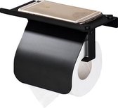WC Rolhouder - Mat zwart - Apaisant Toiletrolhouder - Hoge Kwaliteit - met Oplegplankje - WC en Badkamer - Badkamer Accessoires - Selerd