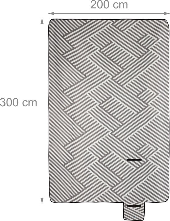 Couverture de pique-nique 200x300 cm XXL polaire imperméable pliable gris blanc manche aluminium rayures