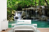 Behang - Fotobehang Meerdere watervallen in het Thaise nationaal park Erawan - Breedte 360 cm x hoogte 240 cm
