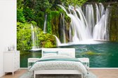 Behang - Fotobehang Verschillende watervallen bij het Nationaal park Erawan in Thailand - Breedte 525 cm x hoogte 350 cm