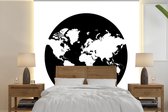 Behang - Fotobehang Wereldkaart - Cirkel - Zwart Wit - Breedte 280 cm x hoogte 280 cm