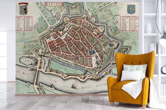 Papier peint photo vinyle - Plan coloré de la ville historique d'Arnhem en Gelderland - Plan d'étage largeur 400 cm x hauteur 300 cm - Tirage photo sur papier peint (disponible en 7 tailles)