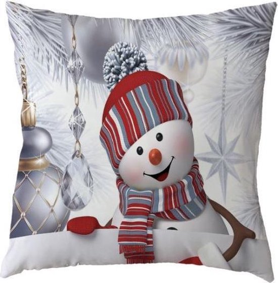 SUNMOOL Kerst Kussenhoes - Kussenhoes - Pillow cover - Sneeuwpop - 45 x 45cm - Wit - 1Stuk