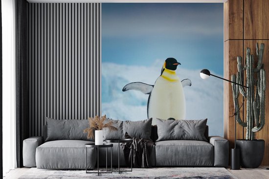 Vinyle mural Papier peint photo - Empereur pingouin avec cub largeur 225 cm x hauteur 280 cm - impression sur le papier peint photo (disponible en 7 tailles)