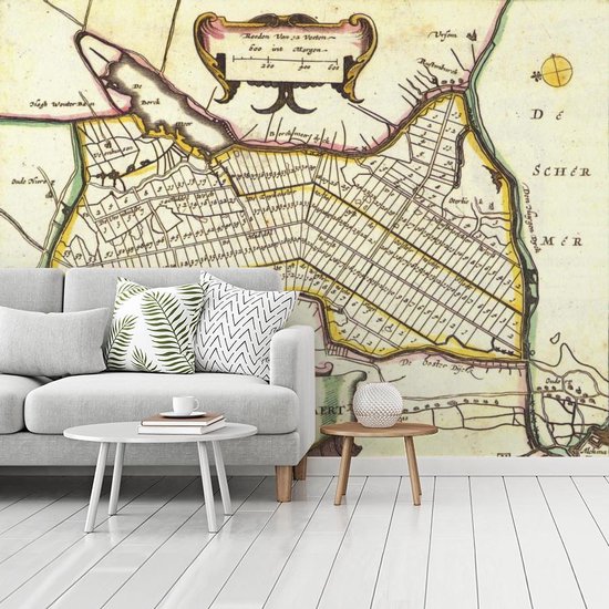 Behang - Fotobehang Kaart - Heerhugowaard - Vintage - Breedte 295 cm x hoogte 220 cm
