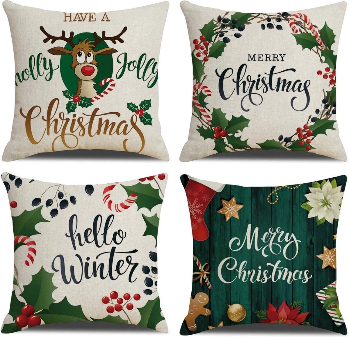 SUNMOOL Kerst Kussenhoes - Kussenhoes - Pillow cover - 45 x 45cm - Groen - 1Stuk – foto 2