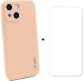 Apple iPhone 13 Hoesje Siliconen Roze + Screen Protector 0.26mm