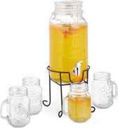 Relaxdays drankdispenser met glazen - 3,5 l - tapkraan - limonadetap glas - grote sapkan