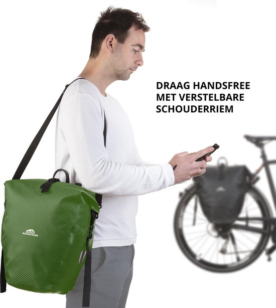 Dutch Mountains Enkele Fietstas - 100% Waterdichte Fietstas en Schoudertas in 1 - 24 Liter - Groen van Dutch Mountains — afbeelding 4