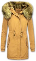 Z DESIGN Lange Dames Winterjas – Met Grote Faux Bontkraag– Camel Jassen dames Dames Jas Maat M