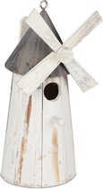Relaxdays Decoratief vogelhuis - windmolen - tuindecoratie - nestkast - hout - wit/grijs