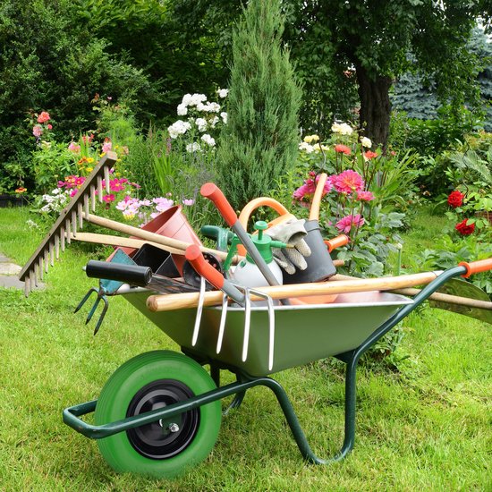 kruiwagenwiel 4.80 4.00-8 - rubber - stalen velg - met as - anti-lek - 120 kg - groen-zwart van Bouwmaat — afbeelding 4