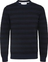 SELECTED HOMME WHITE SLHALFIE LS KNIT CREW W CAMP Heren Trui  - Maat S