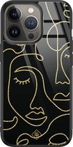 iPhone 13 Pro hoesje glass - Abstract faces | Apple iPhone 13 Pro  case | Hardcase backcover zwart