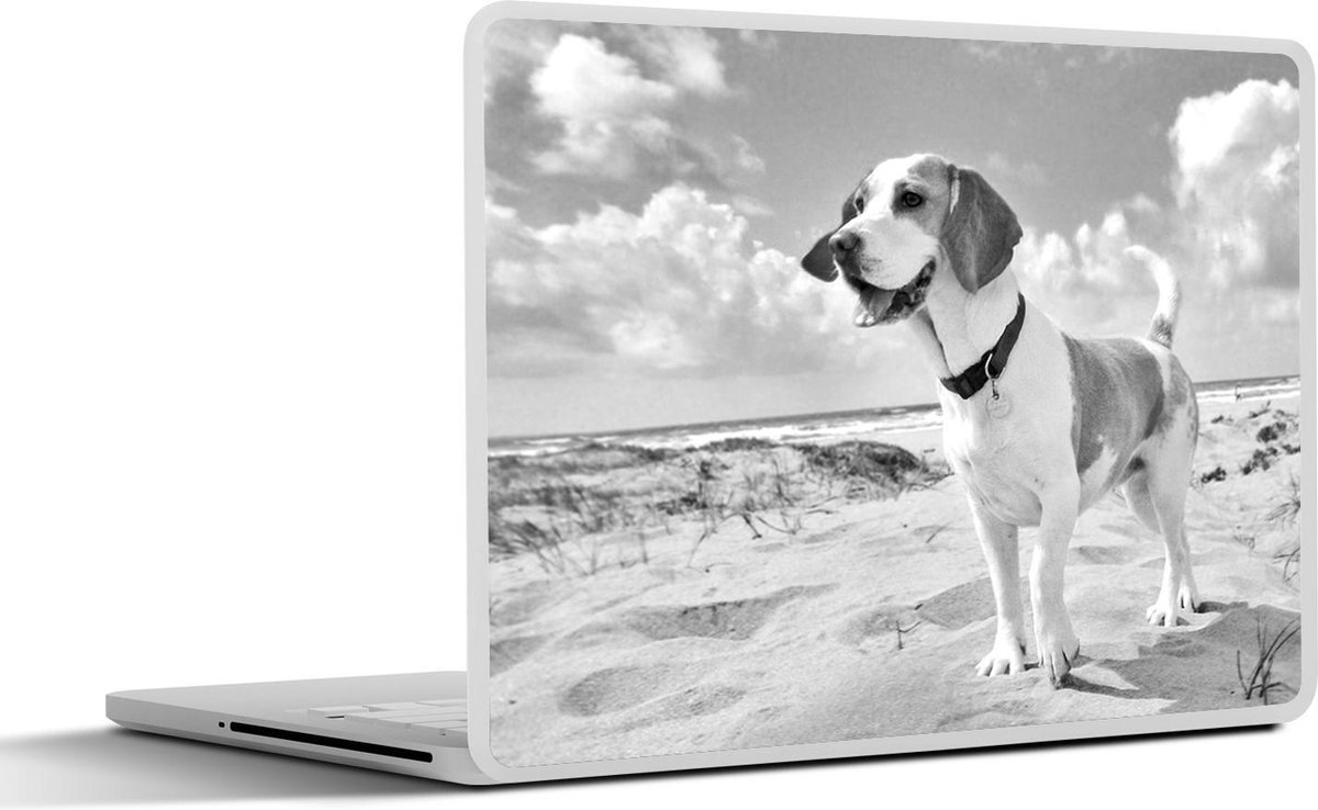 Laptop sticker - 11.6 inch - Blauwe lucht boven een Beagle - zwart wit