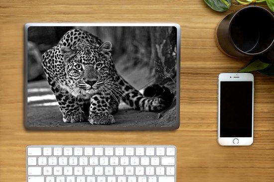 Laptop sticker - 11.6 inch - Close-up luipaard - zwart wit - 30x21cm - Laptopstickers - Laptop skin - Cover