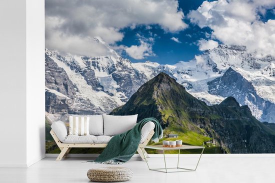 Papier peint vinyle - Vue sur le Mönch et la Jungfrau à l'Eiger suisse largeur 420 cm x hauteur 280 cm - Tirage photo sur papier peint (disponible en 7 tailles)
