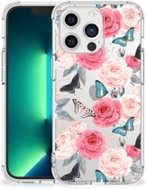 Telefoonhoesje  iPhone 13 Pro Max Silicone Case met transparante rand Butterfly Roses