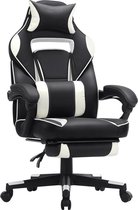 Coole gamestoel zwart en wit Gaming chair, bureaustoel met voetsteun, bureaustoel met hoofdsteun en lendenkussen, in hoogte verstelbaar, ergonomisch, 90-135° kantelhoek, tot 150 kg