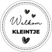 Sluitsticker Groot Welkom Kleintje – Sluitzegel – Kadosticker | 24 stuks | Zwart – Wit – Stipjes – Hartjes | Verrassen - Zwangerschap | Geboorte  – Geboortekaart – Jongen/Meisje –