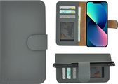 Hoesje iPhone 13 Mini - Bookcase - Portemonnee Hoes Echt leer Wallet case Grijs
