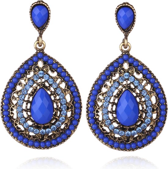 Druppelvormige Bohemian dames oorbellen Blauw