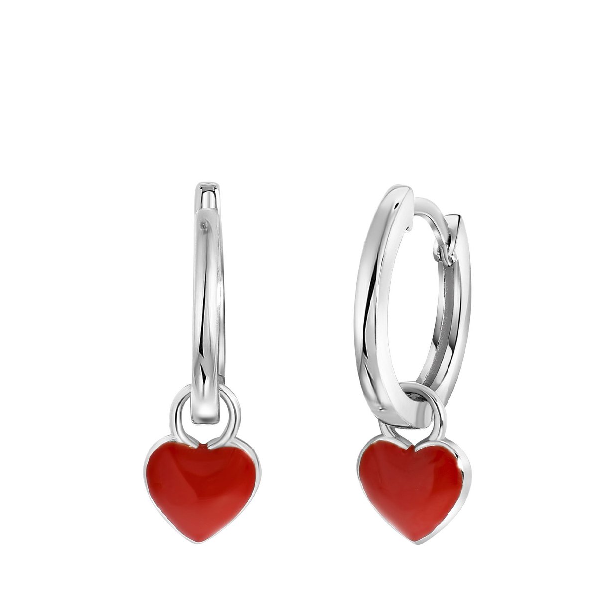 Zilveren oorringen met hanger hart enamel rood K3