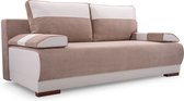 InspireMe 3-zitsbank voor woonkamer, slaapbank, sofa met slaapfunctie en opbergruimte, moderne bank, 3-zits - 196x92x85 cm, 196x140cm - NISA (Beige+Wit)