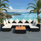 Decoways - 7-delige Loungeset met kussens poly rattan zwart