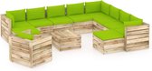 12-delige Loungeset met kussens groen geïmpregneerd hout