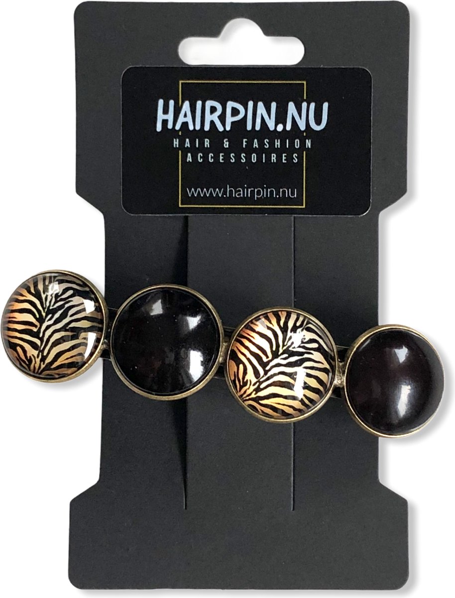 Hairpin.nu Color Hairclip XL glas cabochon zwart print haarspeld 019