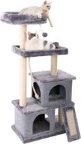 Kamyra® Grote Krabpaal voor Katten - Kattenboom/Speelhuis/Klimboom - Hout en Sisal - Met Speeltje - 4 Verdiepingen - Grijs 127cm