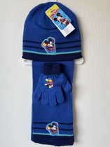 Mickey Mouse 3-delig Winterset Jongen Handschoenen-Muts-Sjaal Blauw 3 tot 6 Jaar