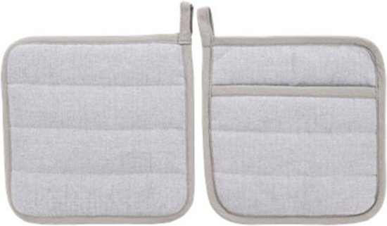 Sibba Pannenlappen met zak, 2 stuks zwarte pannenlap, katoenen hittebestendige pannenlap, badstof onderzetter, bakken vierkante ovenwanten voor keuken en bakken 18,5 cm x 22,4 cm