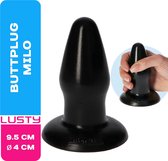 Lusty Buttplug Milo - Zwart -  9.5X4 CM - Taps toelopend - Gladde schacht - Brede basis - Zuignap