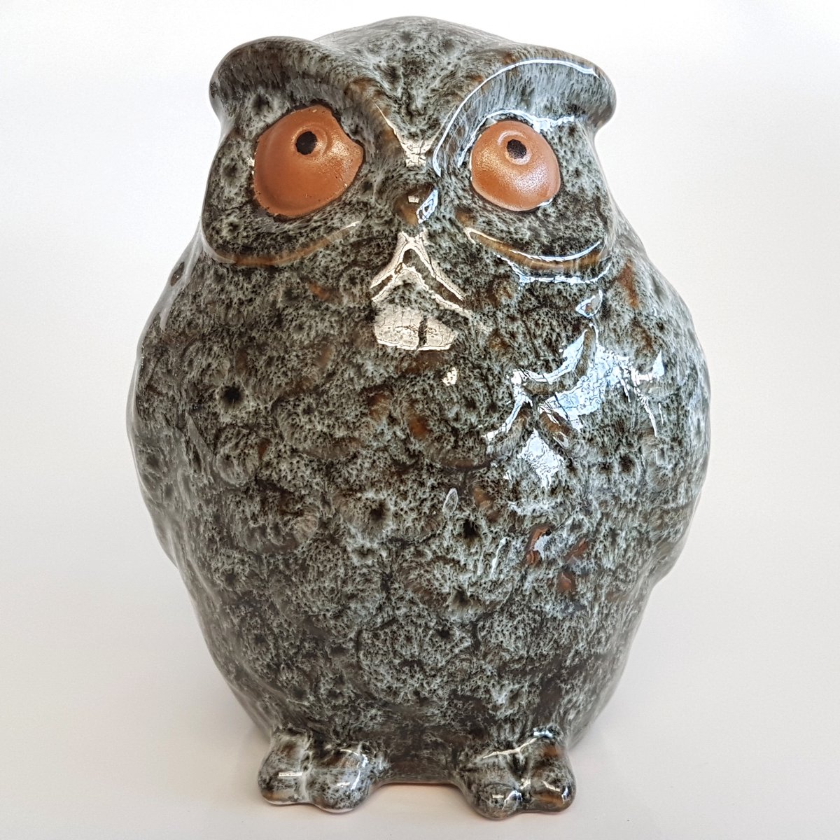 Uil gespikkeld - Groen / zwart / beige - 9 x 9 x 12 cm hoog