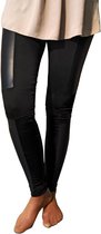 Dames Lederen Legging leather look | Kunstleer Legging | Zwart half-leatherlook - Maat Smal/Medium