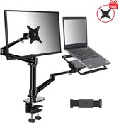 W&Z® Monitor arm voor laptop scherm – Monitor beugel geschikt voor 2 schermen - Tablet houder – Monitor Standaard – Laptop Standaard – Verstelbaar– Laptop Arm - Zwart