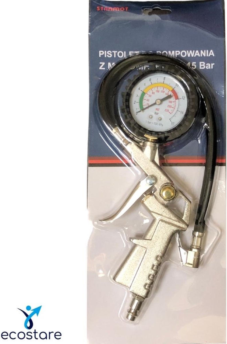 Bandenspanningsmeter + Spuit/voor compressor- Manometer - Bandenvulpistool -... bol.com