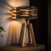DePauwWonen - Twist houten kruisframe Tafellamp - E27 Fitting - LeiGrijs; Bruin - Tafellampen voor Binnen, Tafellamp LED, Woonkamer, Bureaulamp, Designlamp Industrieel - Metaal; Ho