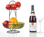 Fruitschaal - 2 Laags - Zwart - Fruitmand - Fruitmand Metaal - Etagère - Decoratie Schaal - Voor Fruit - 35.5x26x26 CM