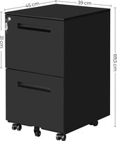 SONGMICS verrijdbaar onderstel, verrijdbare archiefkast met 2 laden, afsluitbaar, voor kantoordocumenten, voorgemonteerd, 39 x 45 x 69,5 cm (L x B x H), matzwart OFC52BK